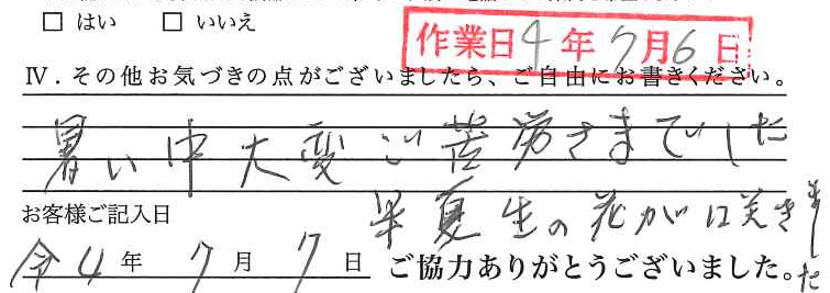 アンケート回答